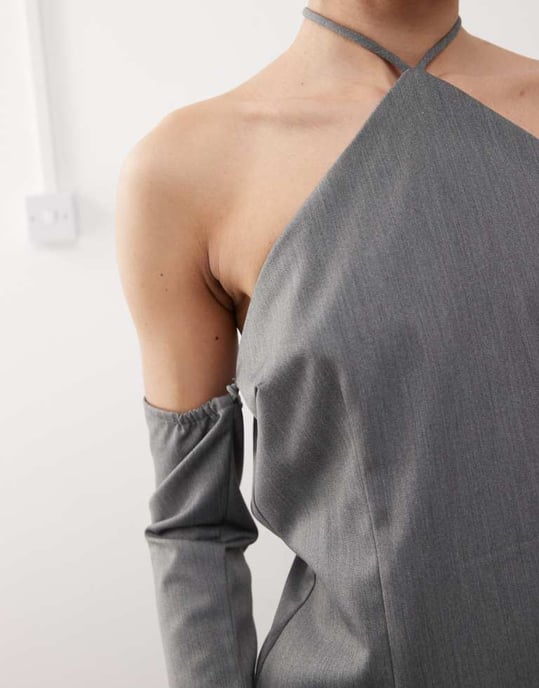Labelrail x Jennifer McKing tailored halter long sleeve top in school grey - Image 4