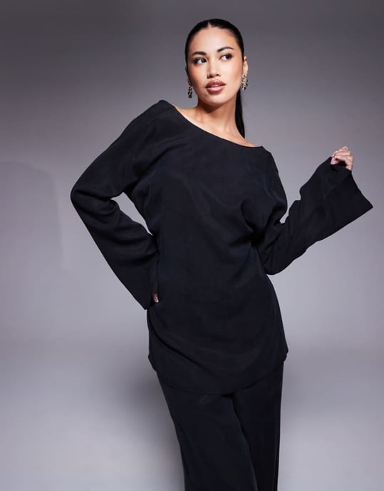 ASOS DESIGN mjuk långärmad topp i tvättad svart - Image 1