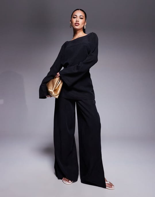 ASOS DESIGN mjuk långärmad topp i tvättad svart - Image 2
