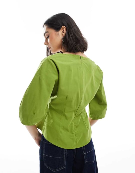 ASOS DESIGN korsettopp med fyrkantig halsringning och sömdetaljer i olivgrön - Image 4