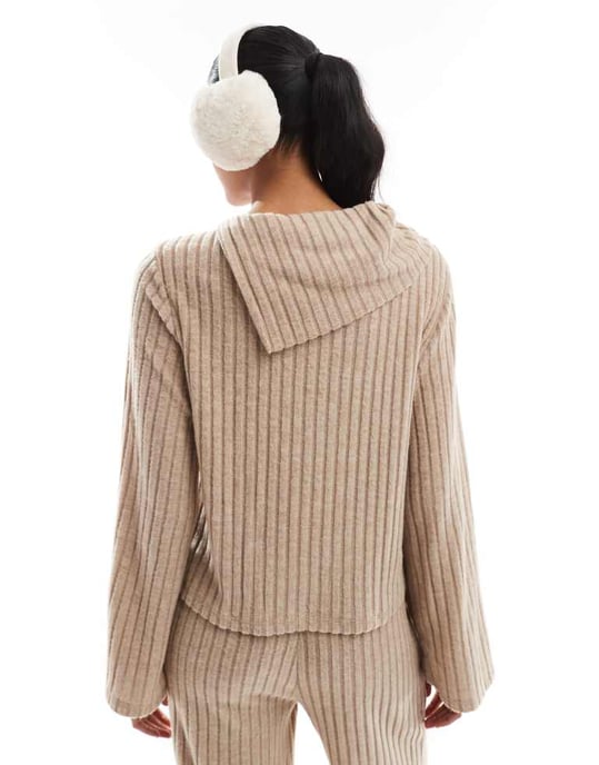 Vero Moda vikbar ribbad jersey topp i beige - Image 4