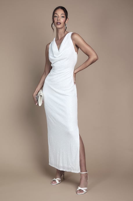 Sequin Cowl Neck Maxi Wedding Dress - Image 1
