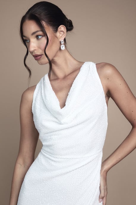 Sequin Cowl Neck Maxi Wedding Dress - Image 3