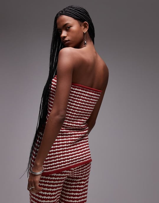 Topshop stickad randig bandeau co-ord i rostbrun - Image 4