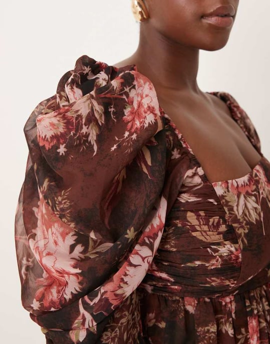 ASOS DESIGN Curve fyrkantig halsringning lös chiffong långärmad topp med blommönster - Image 3