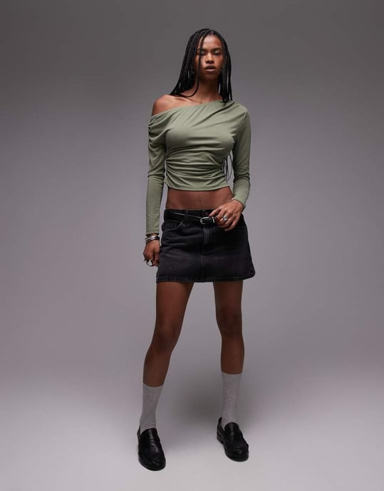 Topshop cupro rynkad sidokortärmad topp i grön - Image 3