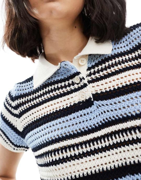 ASOS DESIGN kortärmad polo skjorta i blå rand - Image 3