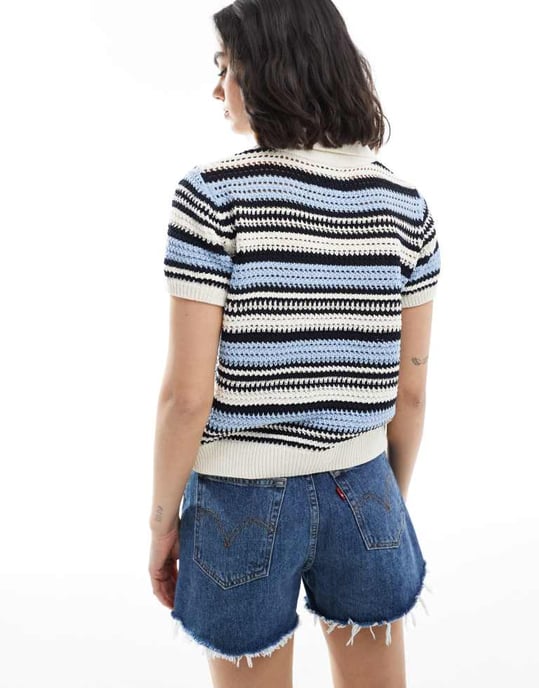 ASOS DESIGN kortärmad polo skjorta i blå rand - Image 4
