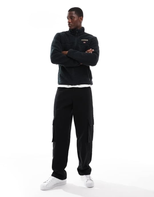 Napapijri Tynik logo full zip fleece jacket in black - Image 3