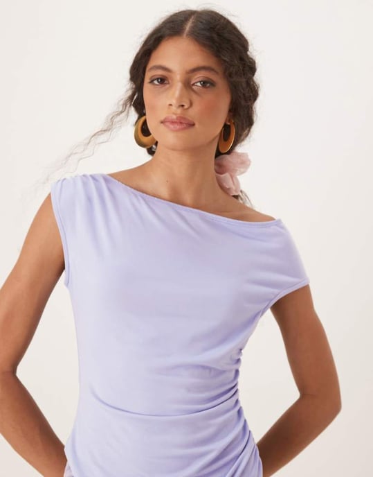 ASOS DESIGN korsett rynkad midja off shoulder topp i babyblått - Image 1