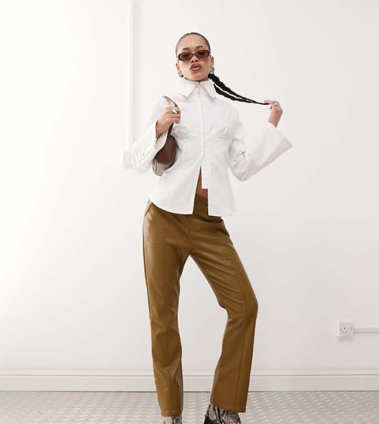 Labelrail x Jennifer McKing faux leather thong panel trousers in khaki green - Image 1
