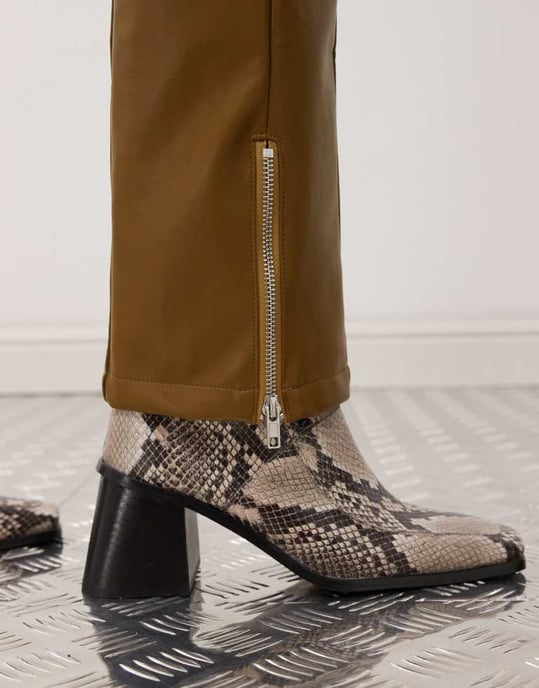 Labelrail x Jennifer McKing faux leather thong panel trousers in khaki green - Image 3