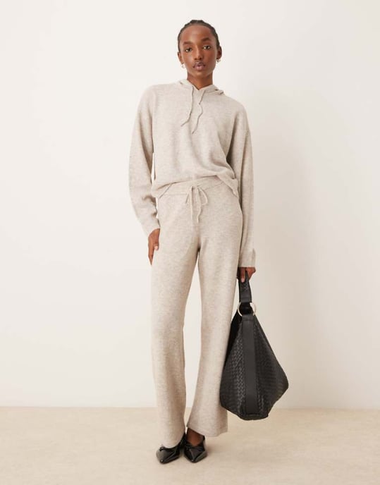 JDY knitted trouser co-ord in cream - Image 1