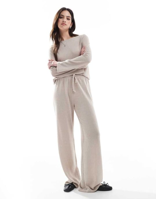 ONLY tie front loose trousers co-ord in beige - Image 1