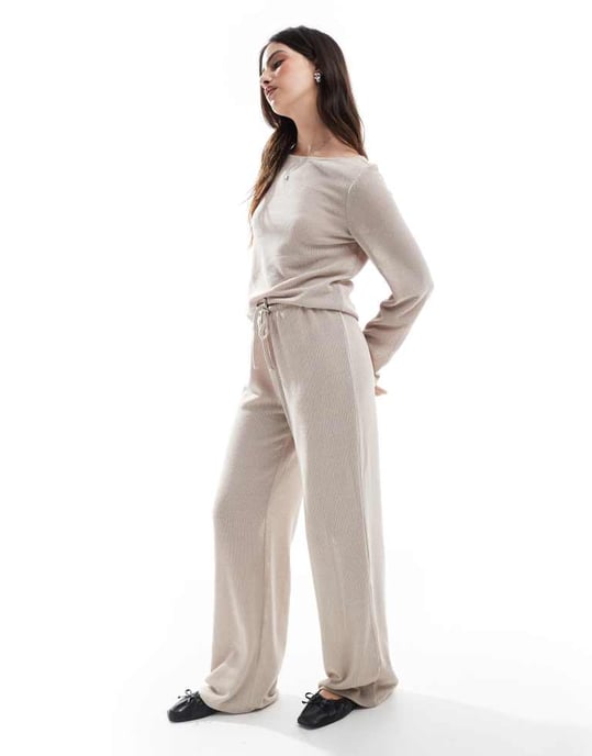 ONLY tie front loose trousers co-ord in beige - Image 4