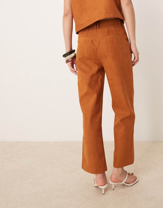 ASOS DESIGN faux suede cropped straight leg trouser co-ord in tan - Image 4