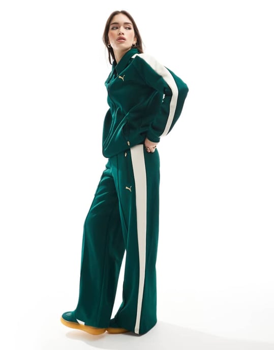 Puma T7 low rise track trousers co-ord in dark green - Image 1