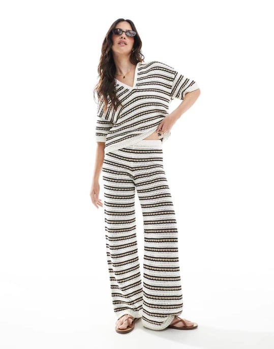 ASOS DESIGN knitted trouser co ord in mono stripe - Image 1