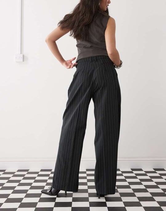 Motel syra pleated trouser in pinstripe black - Image 4