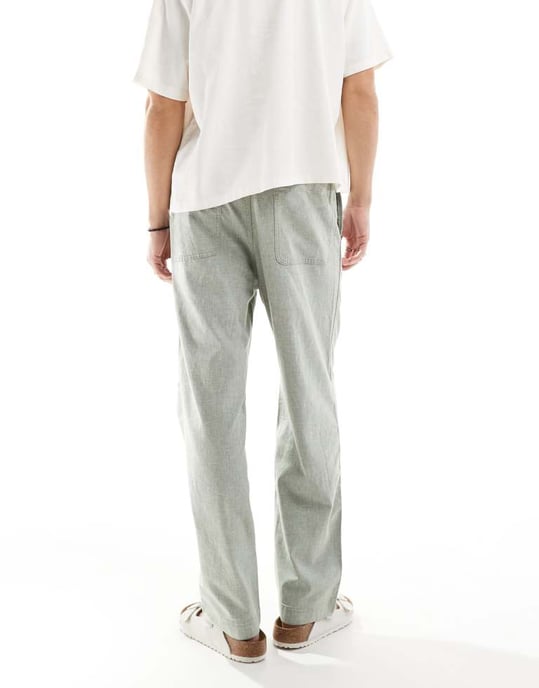 Hollister baggy flex waist linen trouser in textured khaki - Image 2