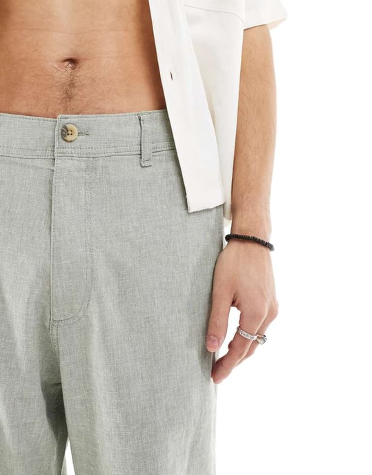 Hollister baggy flex waist linen trouser in textured khaki - Image 3