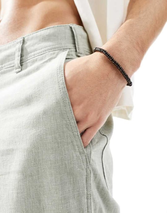 Hollister baggy flex waist linen trouser in textured khaki - Image 4