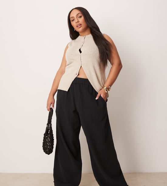 ASOS DESIGN Curve byxor i ostduk med dragsko i svart - Image 1
