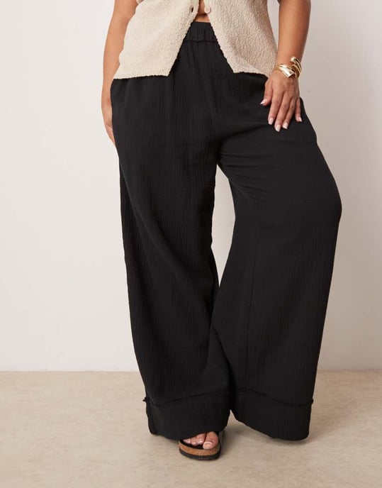 ASOS DESIGN Curve byxor i ostduk med dragsko i svart - Image 2