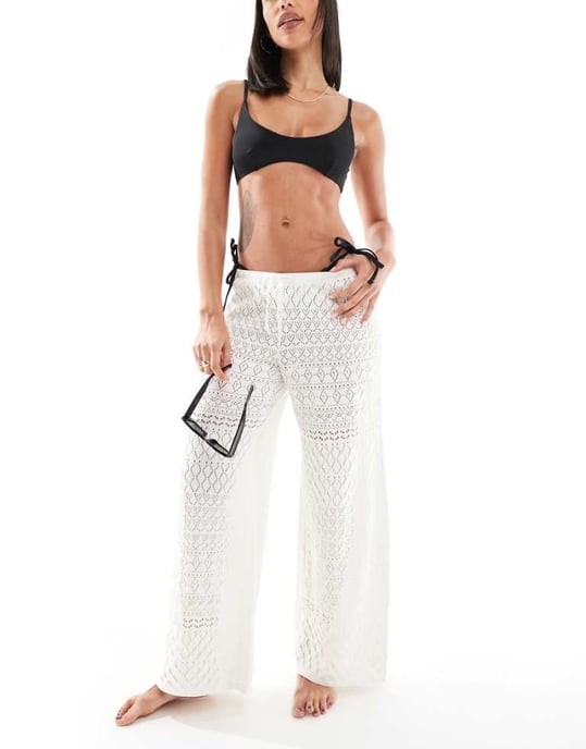 Hollister low rise crochet beach trouser in white - Image 1