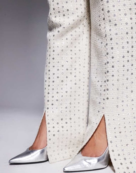 ASOS LUXE Curve co-ord embellished boucle trouser in cream - Image 2