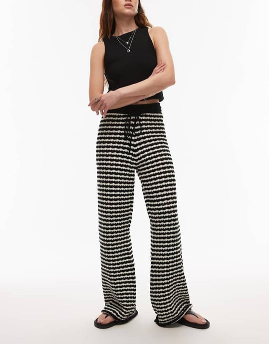 Topshop knitted stripe trouser in mono - Image 1
