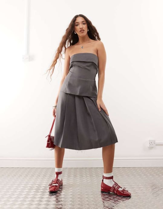 COLLUSION tailored long line bandeau co-ord in grey - Image 2