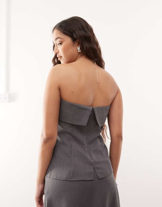 COLLUSION tailored long line bandeau co-ord in grey - Image 3