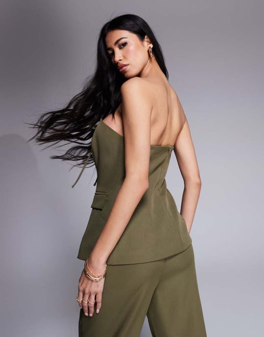 Kaiia exclusive bandeau lace up top co-ord in khaki - Image 4