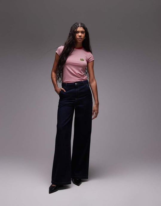 Topshop vardagströja med olivbroderi i rödrandig - Image 2