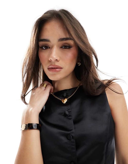 ASOS DESIGN satin longline slash neck waistcoat in black - Image 4
