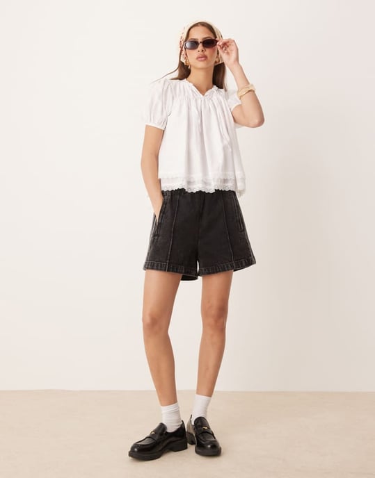 ASOS DESIGN cotton lace trim blouse in cream - Image 2