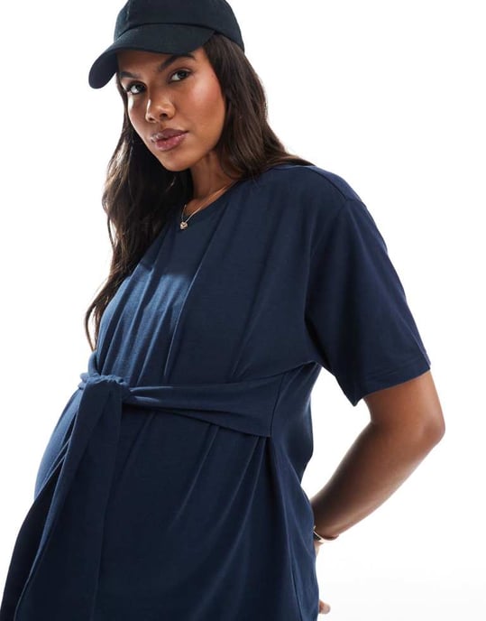 Mamalicious graviditet knytframs T-shirt i navy - Image 3