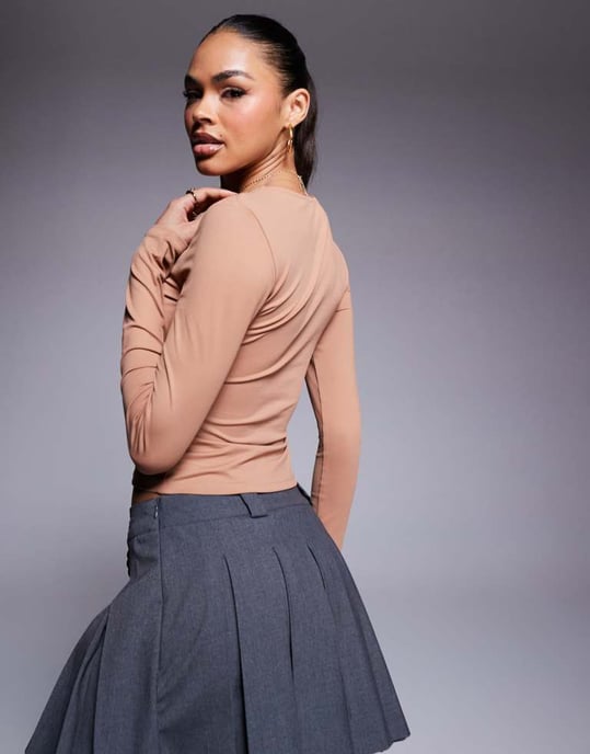 ASOS DESIGN slinky long sleeve top in mocha - Image 2
