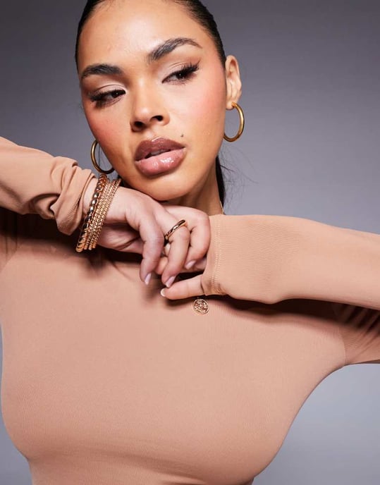 ASOS DESIGN slinky long sleeve top in mocha - Image 4