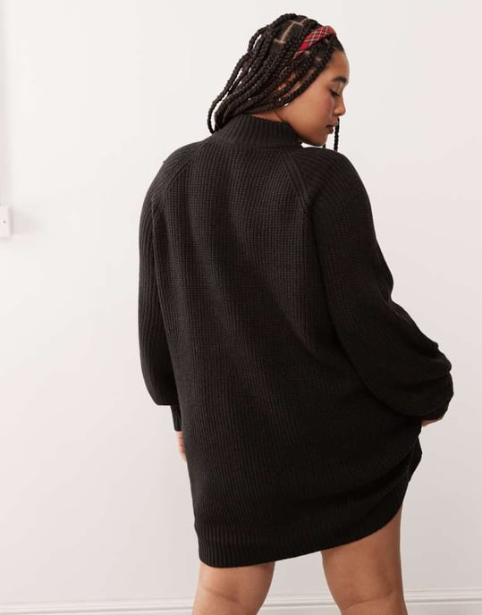 Noisy May Curve high neck knitted jumper dress in black - Image 3