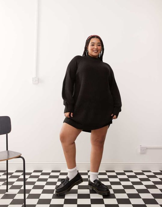 Noisy May Curve high neck knitted jumper dress in black - Image 4