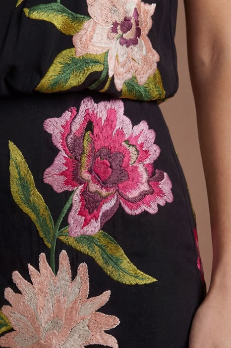 High Neck Midi Dress With Floral Embroidery - Image 2