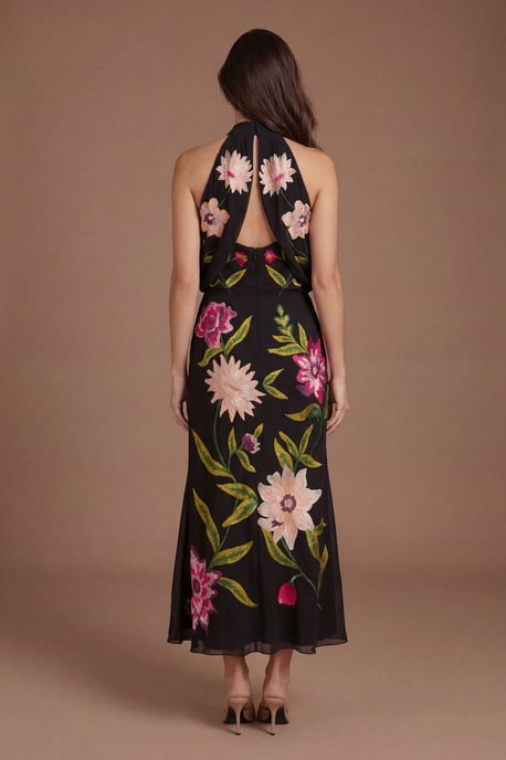 High Neck Midi Dress With Floral Embroidery - Image 3