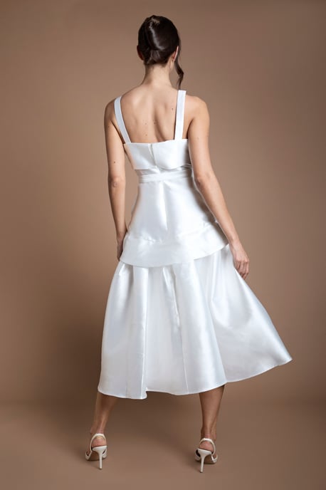 Lisa Tan Twill Volume Belted Midi Wedding Dress - Image 3
