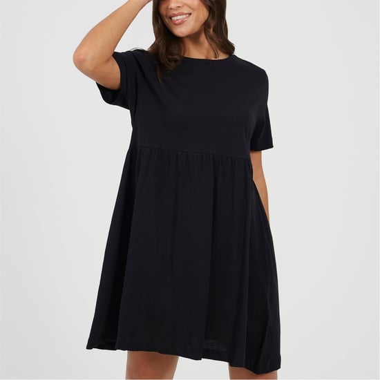 Women's Brave Soul Crew Neck Short Sleeve Mini Babydoll Dress in Black - Image 1