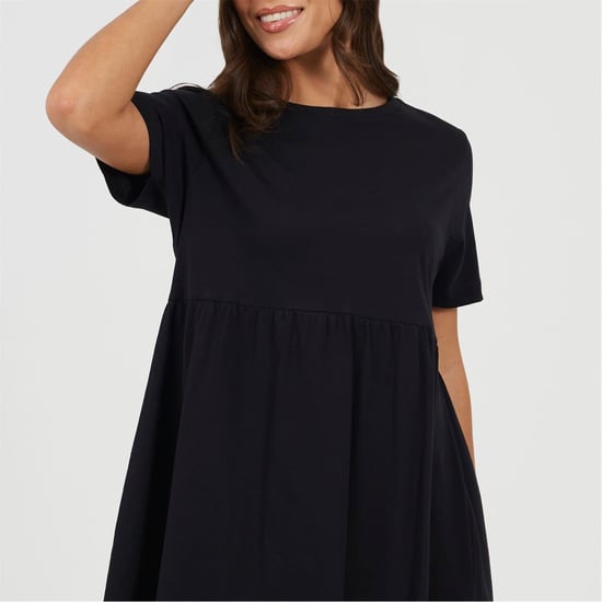 Women's Brave Soul Crew Neck Short Sleeve Mini Babydoll Dress in Black - Image 3
