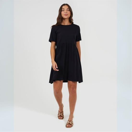Women's Brave Soul Crew Neck Short Sleeve Mini Babydoll Dress in Black - Image 4
