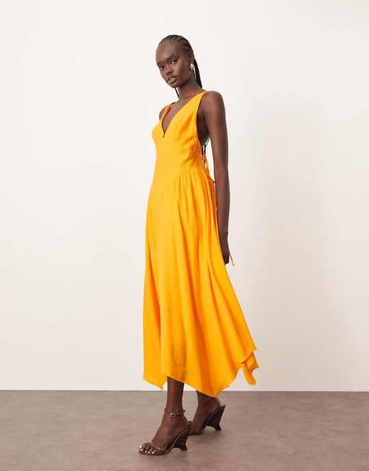 ARRANGE cross back detail maxi dress with full skirt in mango - Image 2