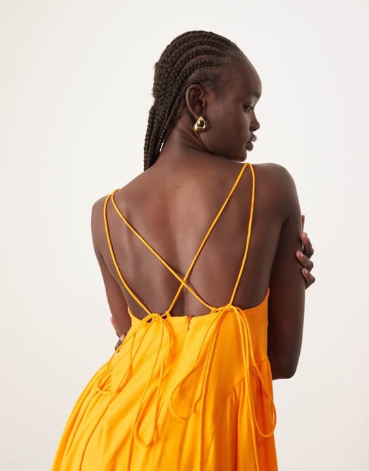 ARRANGE cross back detail maxi dress with full skirt in mango - Image 4